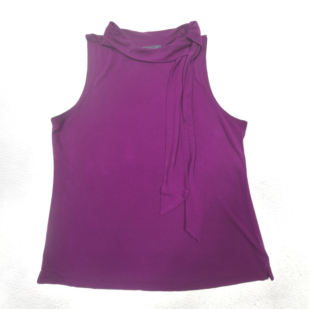 Lauren Ralph Lauren Sleeveless Top Womens Large Purple Tie Neck Blouse Elegant